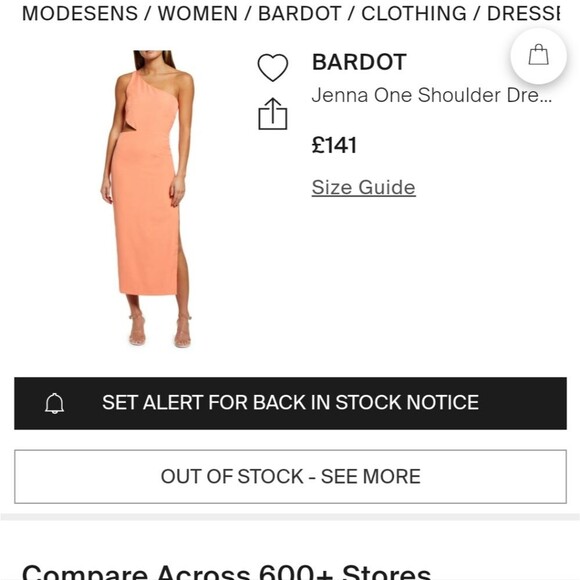 🍊 MSRP $119 Bardot Dress 'JENNA' in Peach Midi Size US 8 / Large - Picture 3 of 8